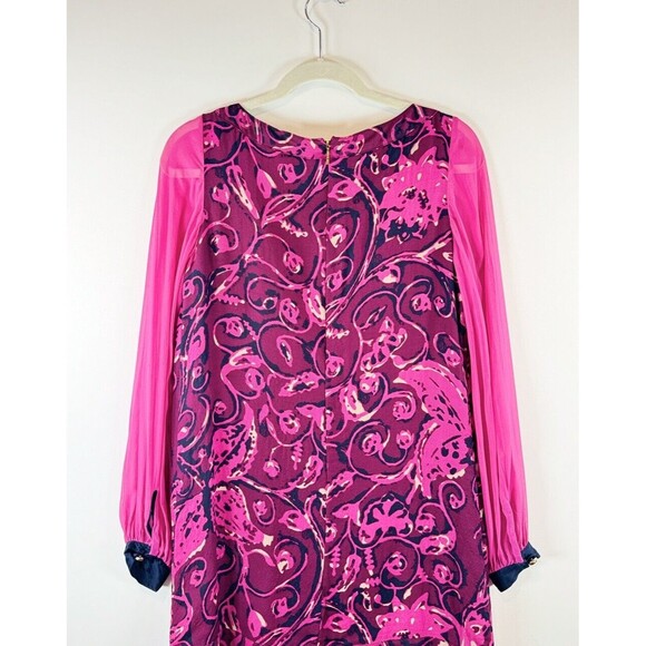 Tory Burch Dress Pink Floral Mini Sheath Wool Silk Long Sleeve Sheer Size 4 - Picture 8 of 14